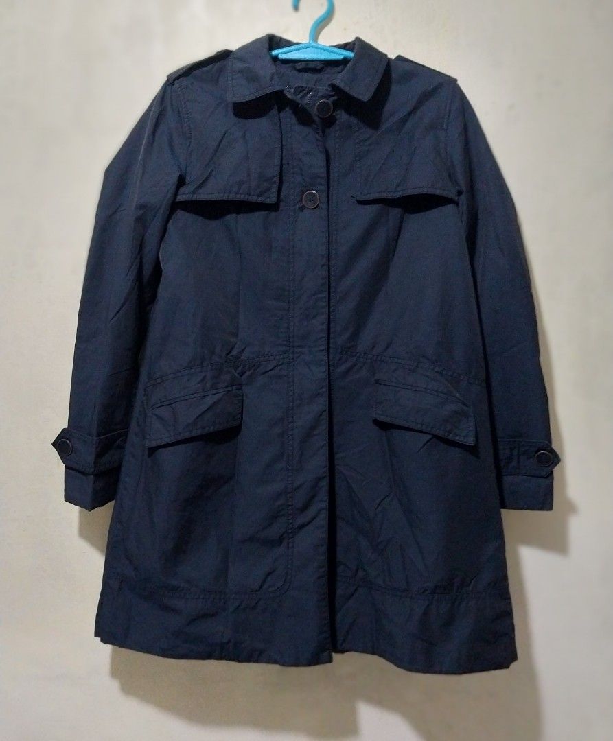 Zara Navy Blue Trench Coat (Category: Coats, Jackets and Outerwear) located in Manila. Submitted by PrinceDani.Clothing (Listing ID 1459668787, Image 3). Description: zara navy blue trench coat xs on tag up to medium fit 18.5in width 32in length excellent condition .