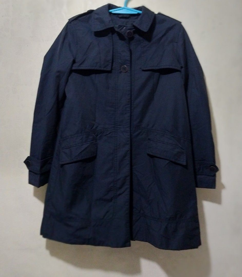 Zara Navy Blue Trench Coat (Category: Coats, Jackets and Outerwear) located in Manila. Submitted by PrinceDani.Clothing (Listing ID 1459668787, Image 2). Description: zara navy blue trench coat xs on tag up to medium fit 18.5in width 32in length excellent condition .