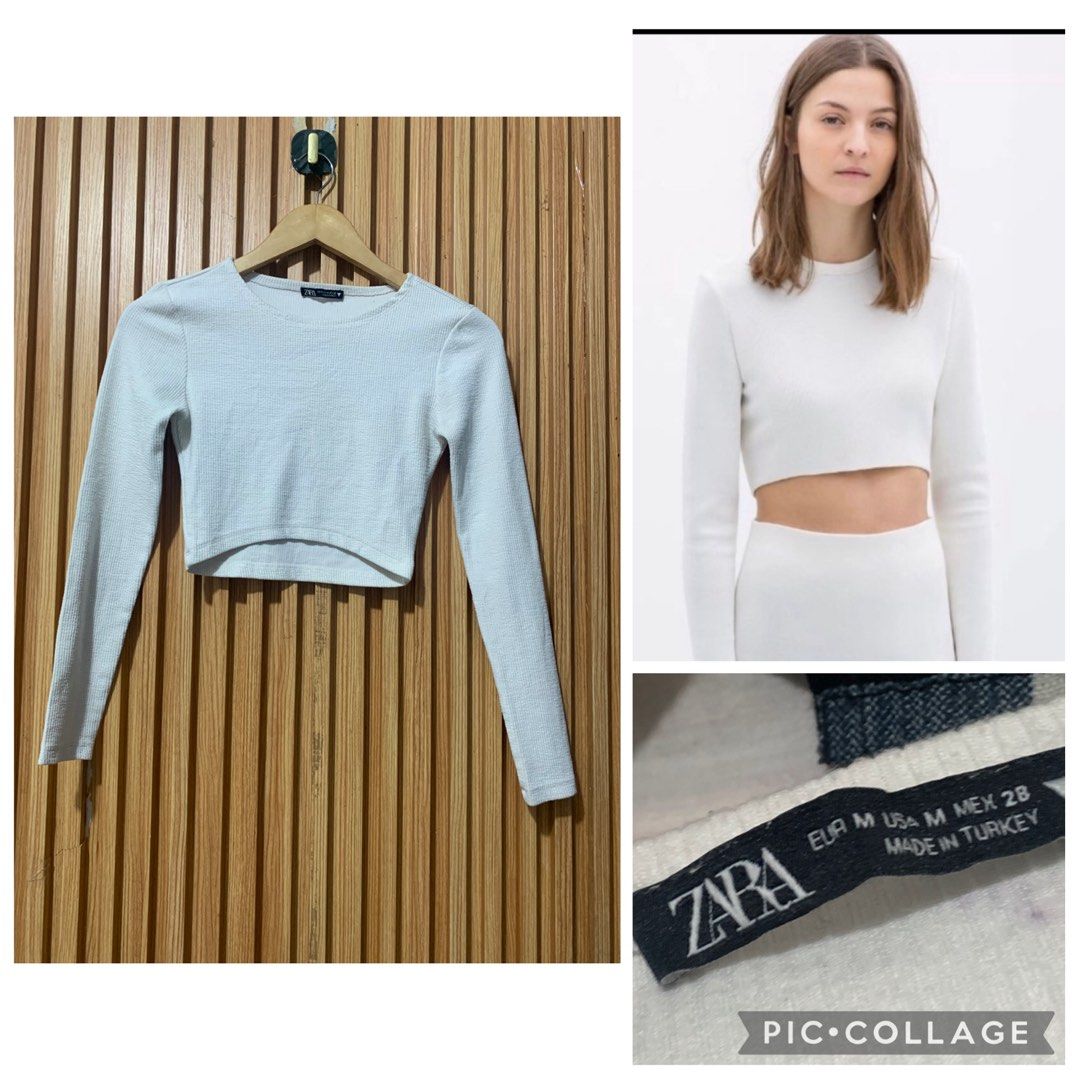 Zara White Textured Long Sleeve Crop Top (Category: Blouses) located in Koronadal. Submitted by girlish1105 (Listing ID 1459533065, Image 1). Description: - Zara white textured long sleeve crop top - Crew neck style - Made in Turkey - Size: Medium (M) - Versatile: Pairs well with high-waisted bottoms for casual or dressed-up looks.