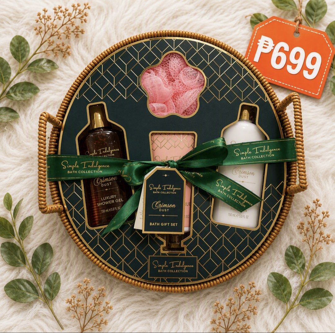 ₱699 Bath Collection Gift Set (Category: Bath) located in Pasay City. Submitted by leximrie (Listing ID 1459705190, Image 2). Description: - Simple Indulgence Bath Collection Gift Set - Includes: Body Mist, Body Lotion, Bath Puff - Comes in a decorative basket - Ideal for gifting or personal indulgence - Price: P699.