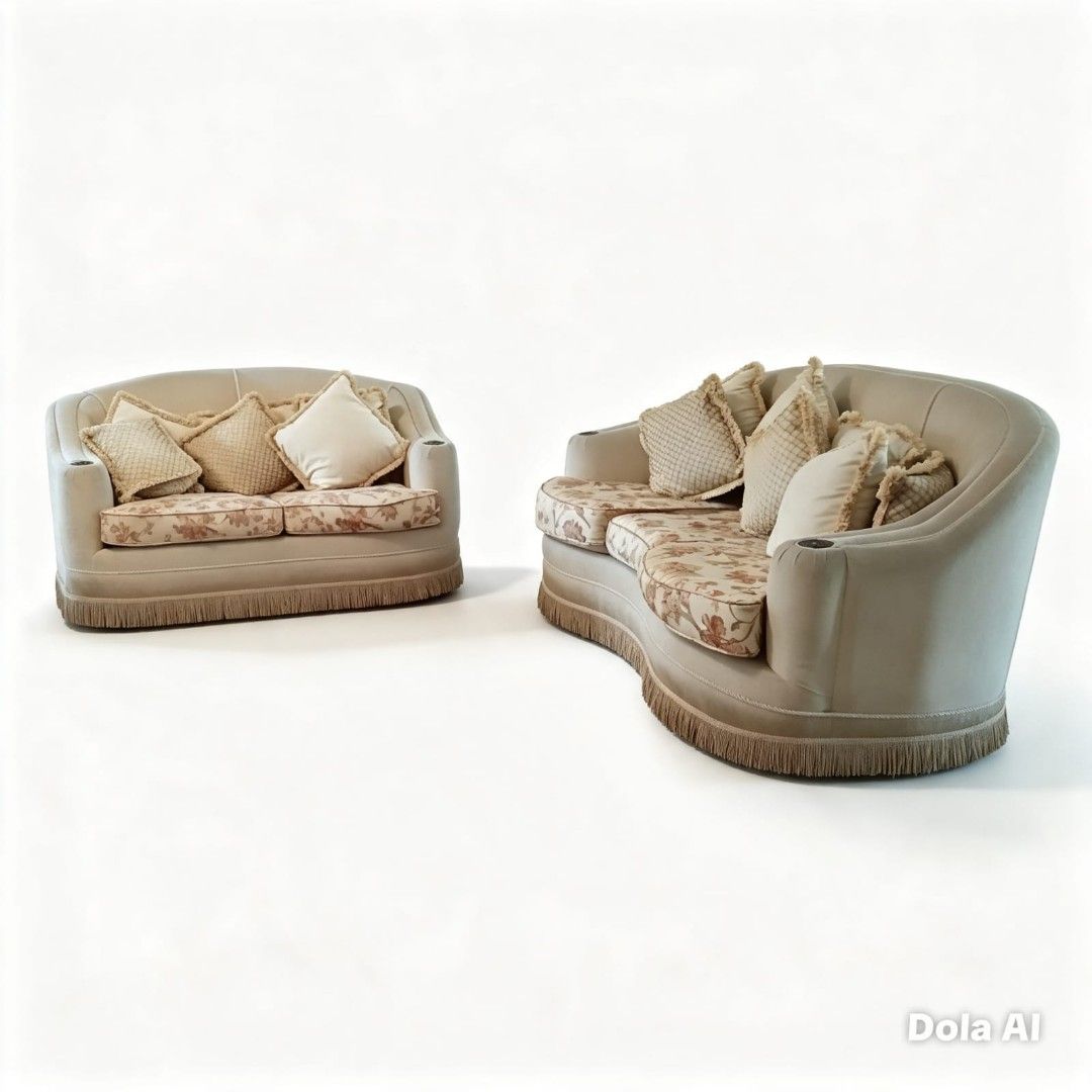 🛋️ ELEGANT CURVED SERPENTINE SOFA SET — 2 PIECES (Category: Sofas) located in Paranaque City. Submitted by gentle.declutter (Listing ID 1459754281, Image 2). Description: 🛋️ ELEGANT CURVED SERPENTINE SOFA SET — 2 PIECES Timeless classic set with graceful curved silhouette — brings refined warmth and luxury to any living space! ✨ LARGE SOFA 90" L × 36" D - Beautiful serpentine curved design, soft neutral beige upholstery - Floral seat cushions i