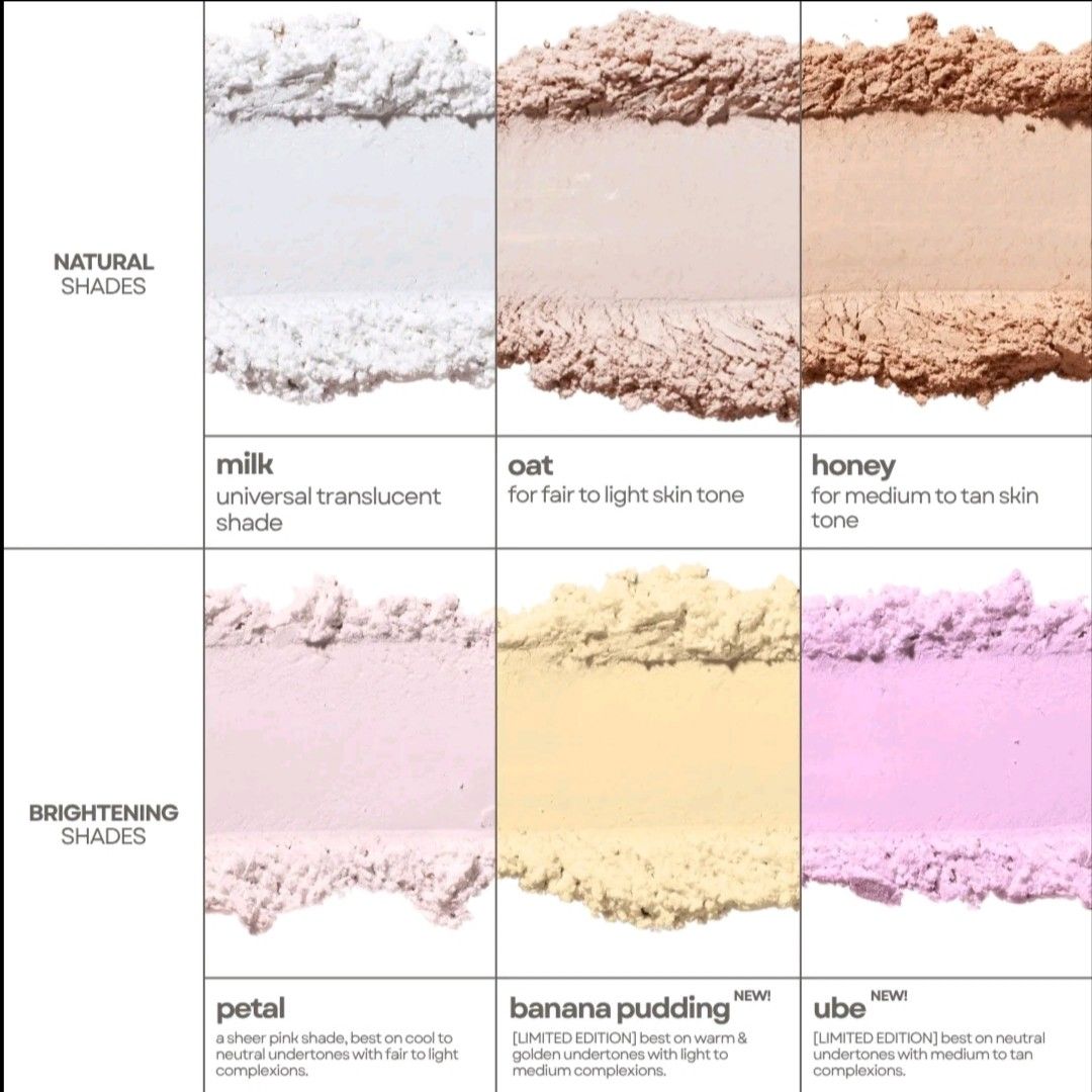 Absidy Setting Powder - Various Shades Available (Category: Makeup) located in Paranaque City. Submitted by bethaignacio (Listing ID 1459795124, Image 3). Description: - Absidy Setting Powder for a smooth, flawless finish. - Functions: Sets, finishes, retouches, and brightens makeup. - Shades: Milk, Oat, Honey, Petal, Banana Pudding, Ube. - Suitable for all skin types and tones. - Limited edition shades available..