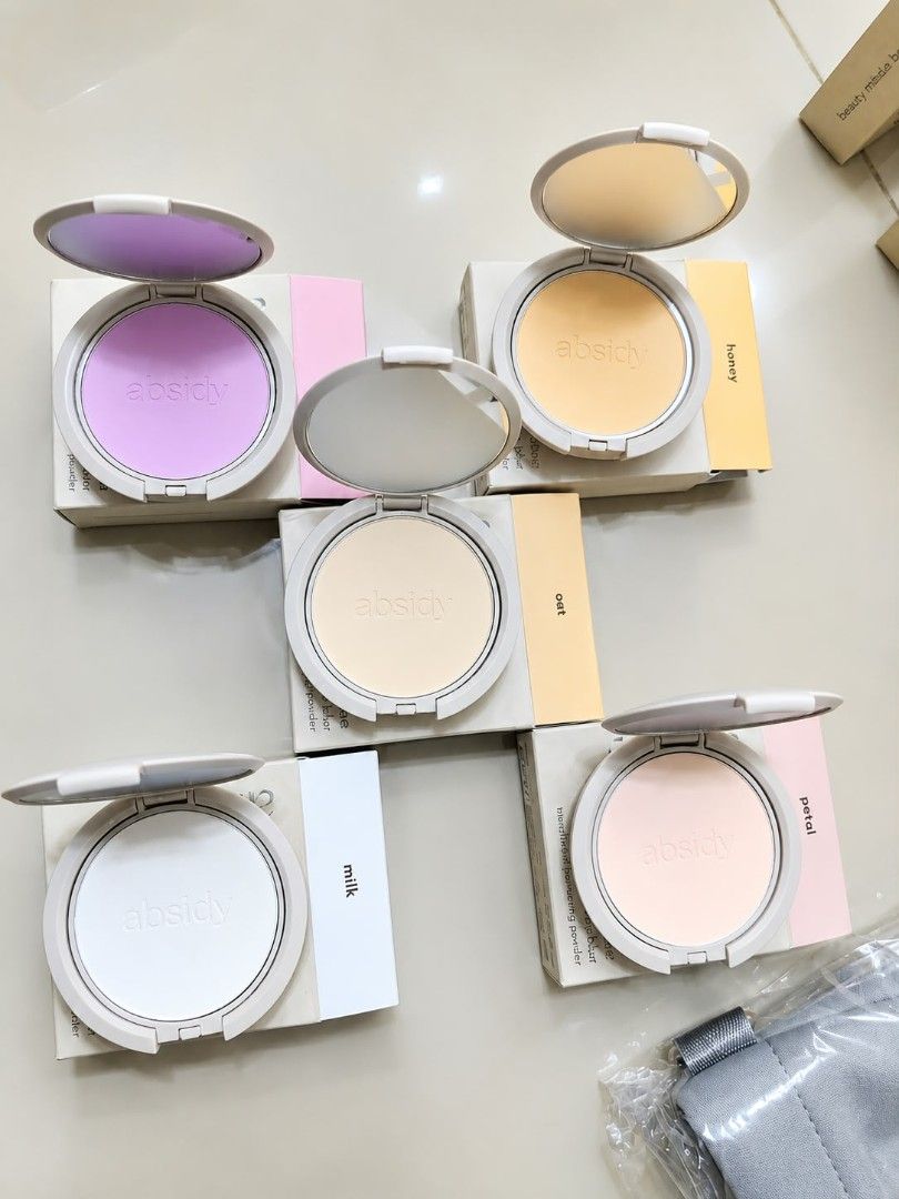 Absidy Setting Powder - Various Shades Available (Category: Makeup) located in Paranaque City. Submitted by bethaignacio (Listing ID 1459795124, Image 1). Description: - Absidy Setting Powder for a smooth, flawless finish. - Functions: Sets, finishes, retouches, and brightens makeup. - Shades: Milk, Oat, Honey, Petal, Banana Pudding, Ube. - Suitable for all skin types and tones. - Limited edition shades available..