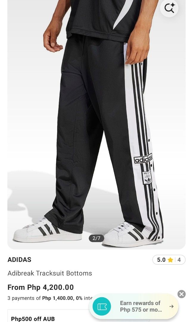 Adidas adi break track pants (Category: Joggers) located in Davao. Submitted by fafacedie (Listing ID 1459845908, Image 1). Description: Adidas adi break track pants Medium W30-38 L40.5 hem8 Excellent condition. Sign of usage 450+sf firm.