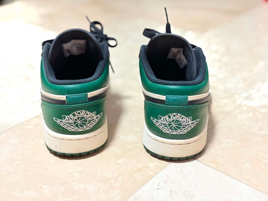 Air Jordan 1 Low Green Toe (Category: Sneakers) located in Quezon City. Submitted by jayesantos (Listing ID 1459791323, Image 3). Description: - Authentic Air Jordan 1 Low - Colorway: Pine Green, Black, White - Model Number: 553558-371 - Size: US 7.5 (UK 6.5, EUR 40.5, 25.5cm) - Condition: Used but still in good condition. Few stains but easy to clean. - RFS: Not being used anymore. Selling for PHP 5,000 bought 3/4 years ago at PHP 14,000.