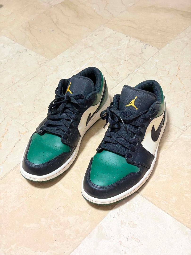 Air Jordan 1 Low Green Toe (Category: Sneakers) located in Quezon City. Submitted by jayesantos (Listing ID 1459791323, Image 2). Description: - Authentic Air Jordan 1 Low - Colorway: Pine Green, Black, White - Model Number: 553558-371 - Size: US 7.5 (UK 6.5, EUR 40.5, 25.5cm) - Condition: Used but still in good condition. Few stains but easy to clean. - RFS: Not being used anymore. Selling for PHP 5,000 bought 3/4 years ago at PHP 14,000.