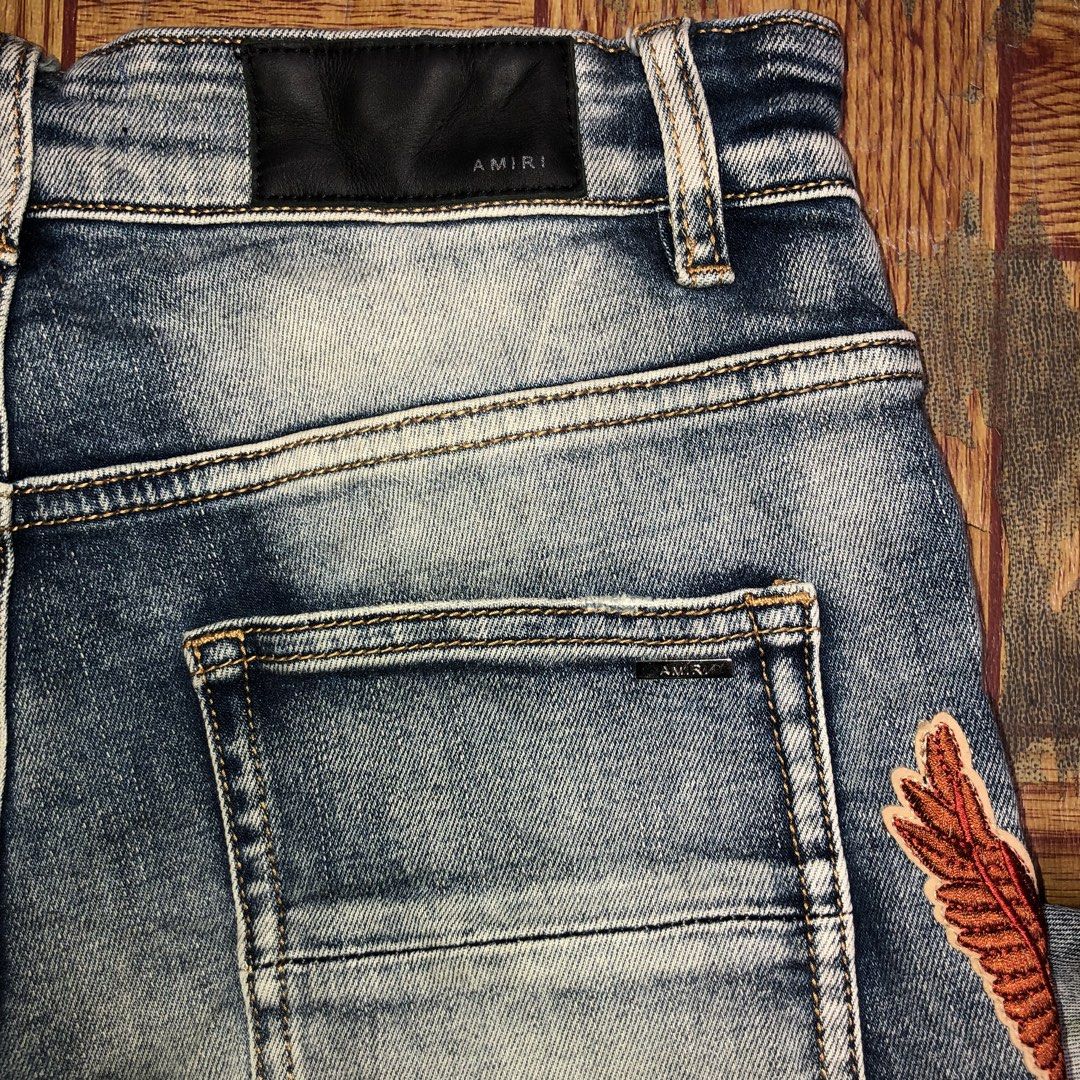 AMIRI MULTI PATCH BIKER JEANS (Category: Jeans) located in Dasmarinas. Submitted by cornyxmessy (Listing ID 1459779492, Image 3). Description: waist - 30 to 32 length - 41.