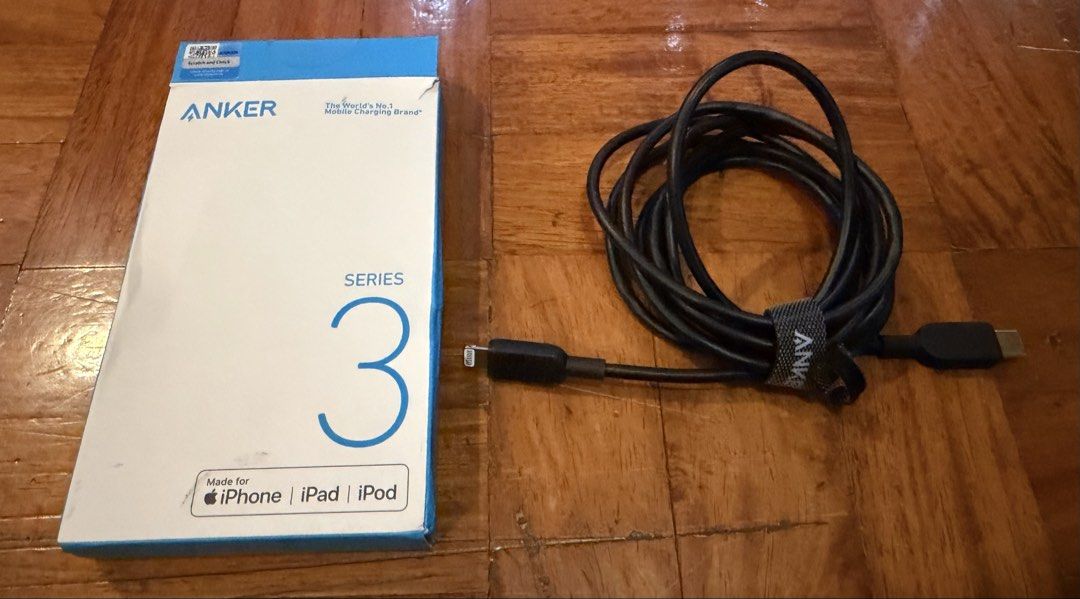 Anker Series 3 USB-C to Lightning Cable (Category: Chargers & Cables) located in Quezon City. Submitted by cbendicion (Listing ID 1459788975, Image 1). Description: - Anker USB-C to Lightning Cable - Series 3 - Made for iPhone, iPad, and iPod - Color: Black - Includes original box - Comes with a Velcro strap for easy storage Loc: timog, quezon city Bnew Opened for pic purpose only You can check before payment na hindi sya nagamit ever Rfs: phone 