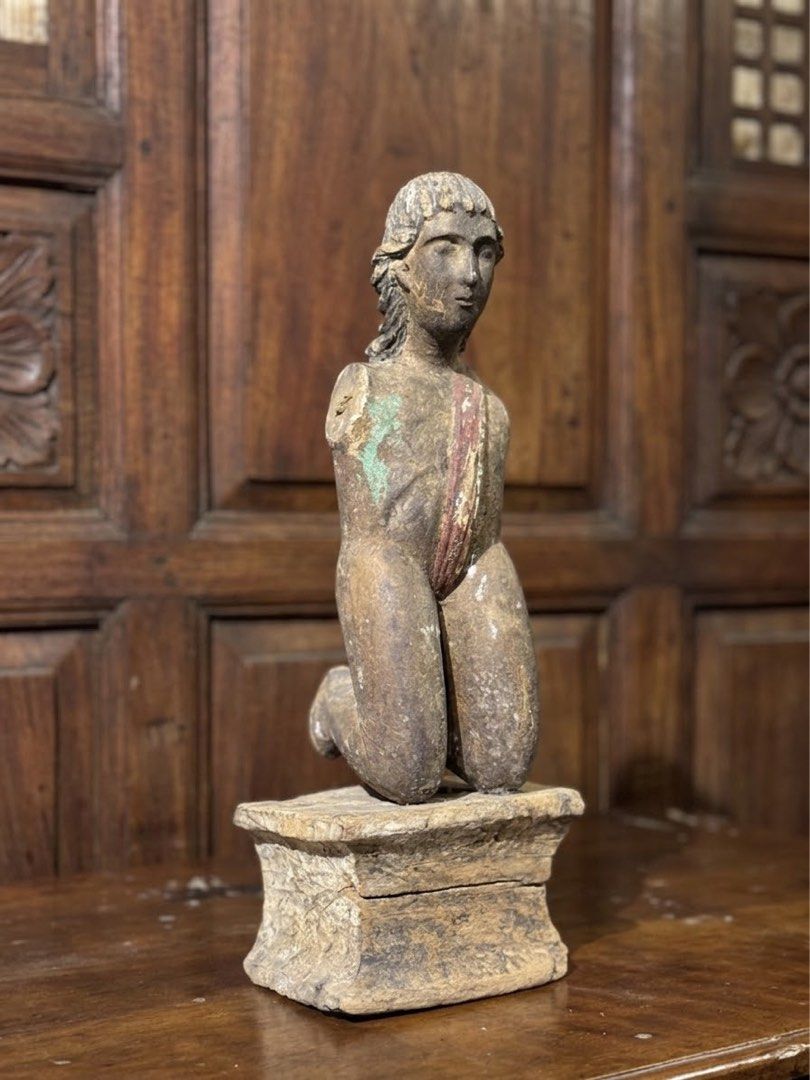 Antique Kneeling Saint Santo Wood (Category: Religious Items) located in Manila. Submitted by sinaunang_gamit (Listing ID 1459705343, Image 1). Description: Antique Kneeling Saint Santo Wood Height: 12.5 inches loc: Caloocan ₱5k.