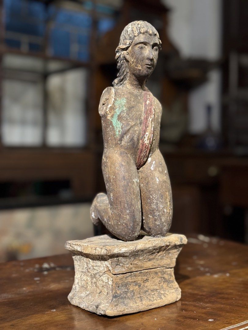 Antique Kneeling Saint Santo Wood (Category: Religious Items) located in Manila. Submitted by sinaunang_gamit (Listing ID 1459705343, Image 2). Description: Antique Kneeling Saint Santo Wood Height: 12.5 inches loc: Caloocan ₱5k.