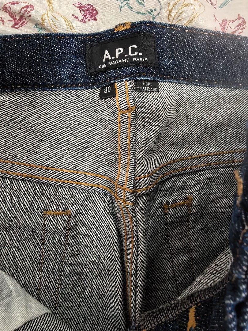 A.P.C. Petit Standard Jeans Size 30 (Category: Jeans) located in Manila. Submitted by mightytiger31.bintij (Listing ID 1459759669, Image 3). Description: - Brand: A.P.C. - Model: Petit Standard - Color: Dark Wash - Size: 30 Waist - Fit: Straight Leg - Closure: Button Fly - Material: 100% Cotton - Details: Classic five-pocket styling, orange contrast stitching - Selvedge jeans.