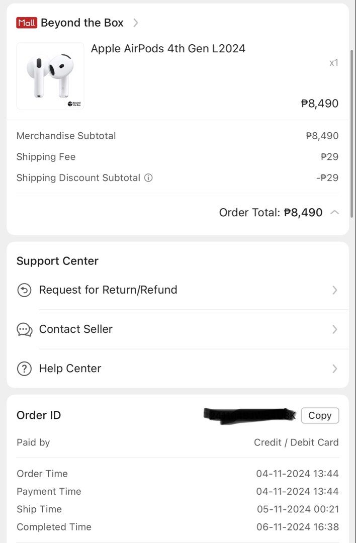 Apple AirPods 4th Gen L2024 (Category: Earphones) located in Manila. Submitted by andeng.river (Listing ID 1459819484, Image 3). Description: - Apple AirPods 4th Gen (L2024) - Includes Charging Case - Original Box Included - Purchased from Beyond the Box - Pasig Area - RFS: Upgrade.