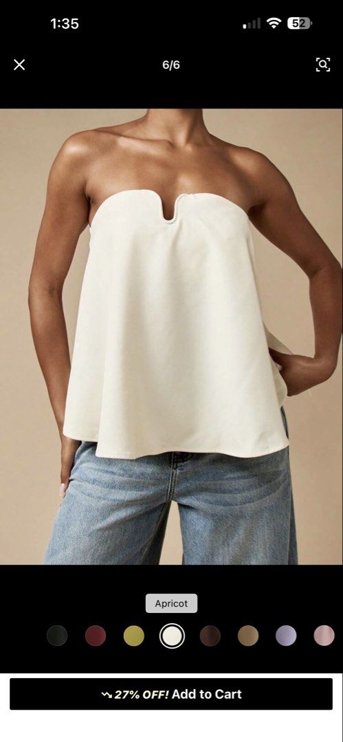 Apricot Strapless Top (Category: Sleeveless) located in Manila. Submitted by declutter.yna (Listing ID 1459732638, Image 1). Description: - Apricot colored strapless top - Unique V-neck detail at the bust - Flowy and relaxed silhouette.