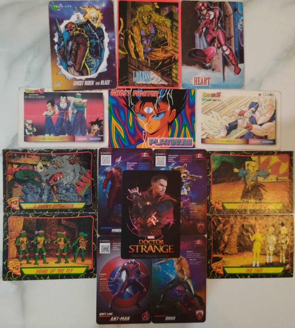 Assorted Marvel, Dragonball, TMNT and Ghost Fighter Cards (Category: Raw Singles) located in Quezon City. Submitted by anthonyper73704 (Listing ID 1459755975, Image 1). Description: .