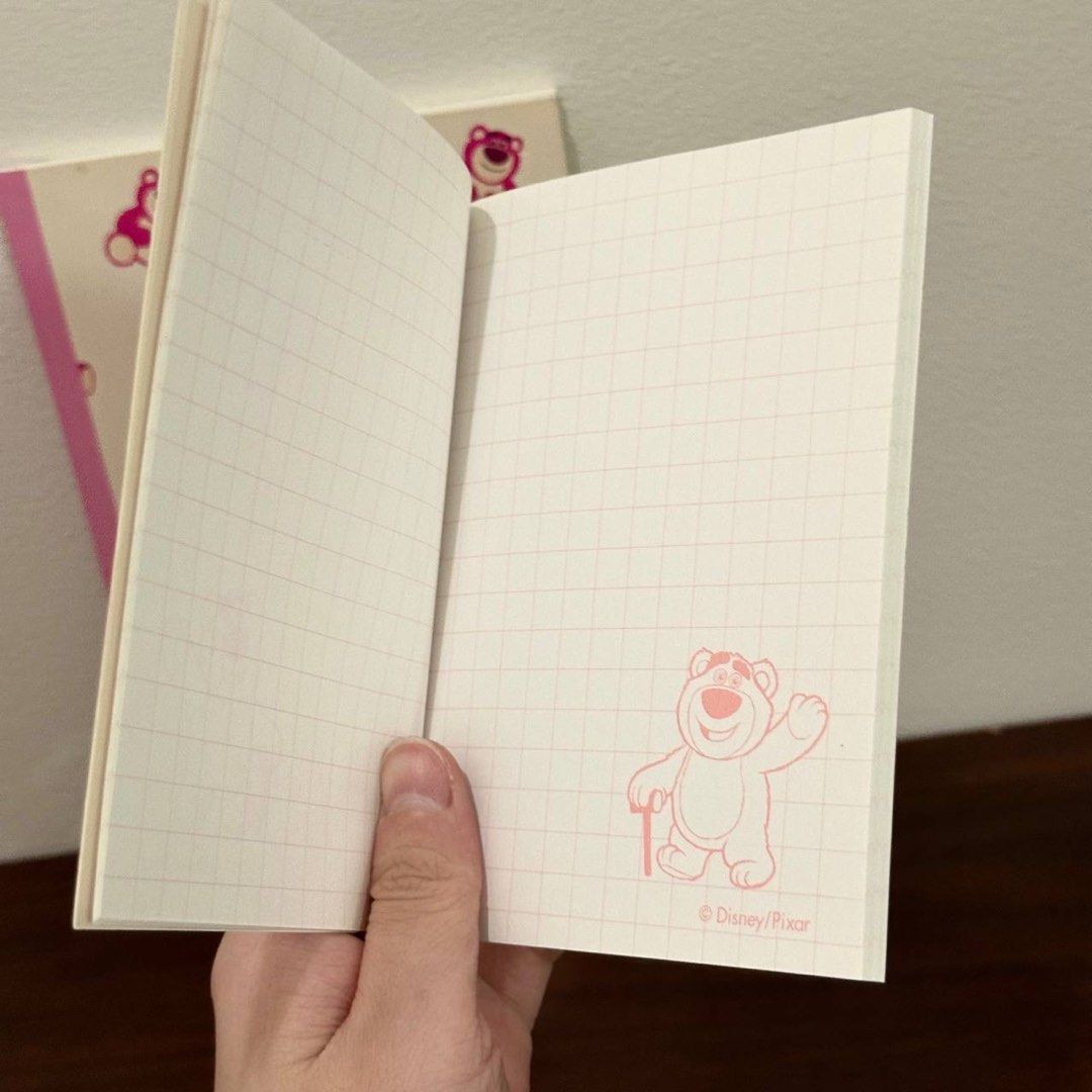 [Authentic] Disney Pixar Lotso Notebook Pink Bear Stationery Set (Category: Stationery & School Supplies) located in Quezon City. Submitted by brandedusagoodies (Listing ID 1459868756, Image 2). Description: Cute Disney Pixar Lotso notebook featuring the lovable pink bear from Toy Story 3. Features an adorable repeating Lotso character design with a matching pink and cream color scheme. Brand • Disney Pixar • Lotso • Toy Story Design • Lotso repe