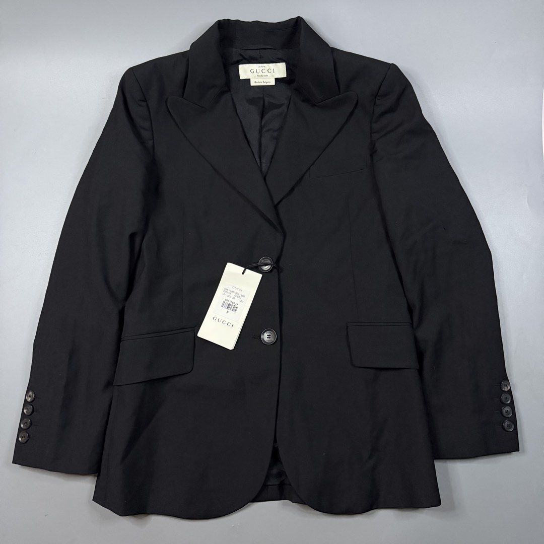 (Authentic) Gucci - Blazer Womens Brandnew (Category: Coats, Jackets and Outerwear) located in Paranaque City. Submitted by millennial_goodz (Listing ID 1459880088, Image 1). Description: WTS (Authentic) Gucci - Blazer Womens Brandnew Size 38 Dimensions: 18" / 26" - 22" Sleeves Brandnew with tag Authentic P4,000 only DM.