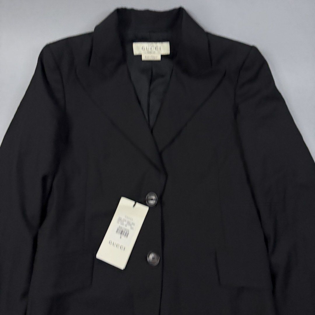 (Authentic) Gucci - Blazer Womens Brandnew (Category: Coats, Jackets and Outerwear) located in Paranaque City. Submitted by millennial_goodz (Listing ID 1459880088, Image 2). Description: WTS (Authentic) Gucci - Blazer Womens Brandnew Size 38 Dimensions: 18" / 26" - 22" Sleeves Brandnew with tag Authentic P4,000 only DM.