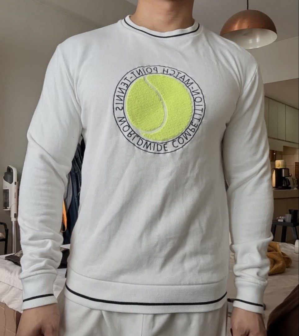 Authentic Zara Tenni-Inspired Sweater (Category: Coats, Jackets and Outerwear) located in Mandaluyong City. Submitted by material_boi (Listing ID 1459755090, Image 2). Description: Super nice neto. If you’re a fan of tennis this is for you. Store-bought for 3Kish. 100% cotton. Makapal ang tela Made in Portugal. Yung tennis ball design is textured, like you can touch it. Off white talaga color nyan. Apprix 19 inches wide and 24 inches long. Rarely