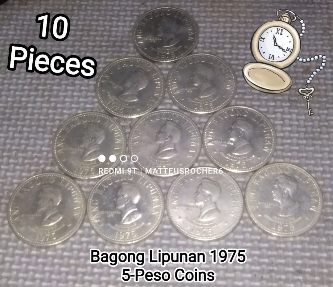 Bagong Lipunan Coins (Category: Currency) located in Manila. Submitted by sandrtoys (Listing ID 1459748783, Image 1). Description: 10 Pieces Bagong Lipunan 1975 5 Peso Coins Php 5000.