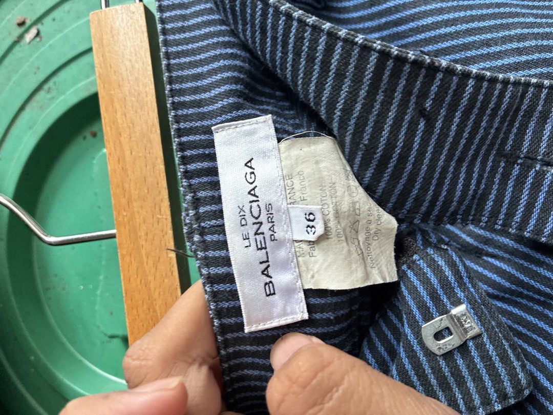 Balenciaga Striped Pants Size 36 (Category: Luxury Apparel) located in Manila. Submitted by assortedgoodsv3 (Listing ID 1459721199, Image 1). Description: - Authentic Balenciaga Paris pants - Classic blue and black pinstripe pattern - Made in France - 100% premium cotton - Size: 36 - Fit: Straight leg - Closure: Button and zip.