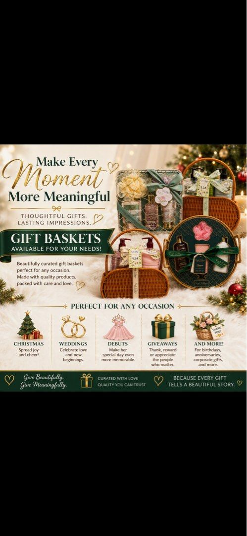 BATH & BODY GIFT SET (Category: Body Care) located in Pasay City. Submitted by leximrie (Listing ID 1459698628, Image 1). Description: 🎁 Make Every Moment More Meaningful 💝 Looking for the perfect gift? We have a gift basket for every occasion and every budget! ✨ Whether it’s for Christmas, birthdays, weddings, debuts, anniversaries, corporate giveaways, or simply showing appreciation, our thoughtfully curated gift baskets are designed to leave