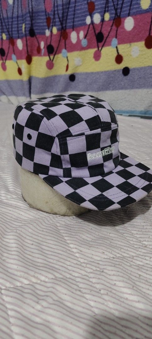 beastflow Checkerboard 5 Panel Cap (Category: Caps & Hats) located in Bulacan. Submitted by adrian2325 (Listing ID 1459894623, Image 2). Description: - Brand: Beastflow - Style: 5-panel cap - Pattern: Checkerboard - Colors: Lilac and Black - Features: Adjustable strap at the back - Size: Free Size (F) - Occasion: Great for casual wear.