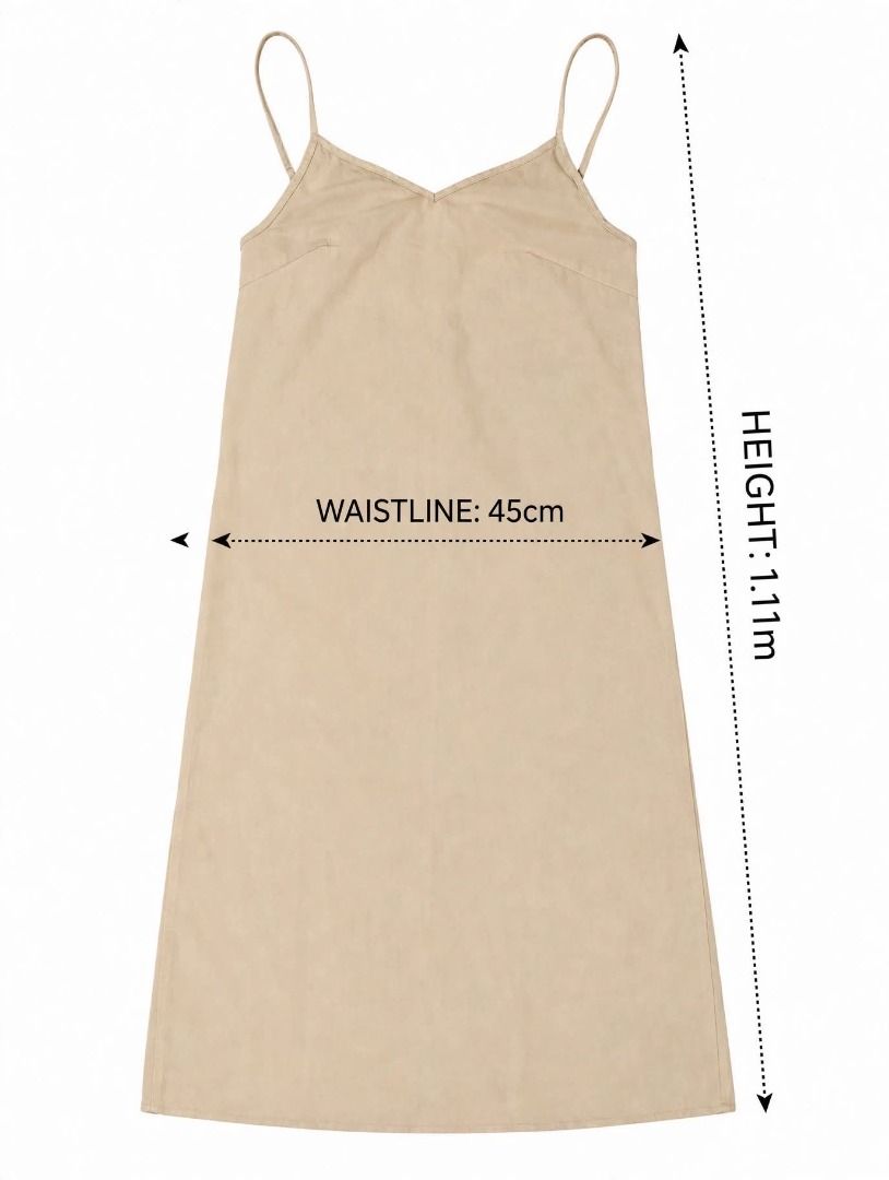 Beige Spaghetti Strap Midi Dress#8 (Category: Dresses) located in Caloocan City. Submitted by outfitloop (Listing ID 1459792466, Image 3). Description: - Simple beige midi dress - Spaghetti straps - Flattering V-neckline IMPORTANT: • 1st photo is an AI styling/model preview for reference on how the item may look when worn. • Please refer to the actual photos for the item’s true appearance and condition. • Color may slightly vary due to lighting, 