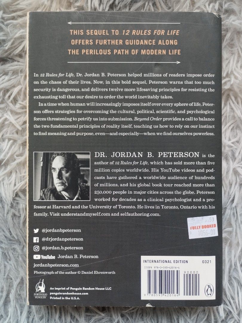 BEYOND ORDER BY JORDAN B. PETERSON (Category: Storybooks) located in Bantayan. Submitted by book_island_ph (Listing ID 1459726219, Image 3). Description: MAKE READING A HABIT ‼️‼️‼️ AVAILABLE IF YOU CAN MAKE AN OFFER. PLEASE DON'T WASTE MY REPLY QUOTA IF NOT SURE BUYER. Swipe to left to see additional details/photos of the book. Pictures of the books are posted for hassle free transactions, no unnecessary photo request please. As I'm also a worki