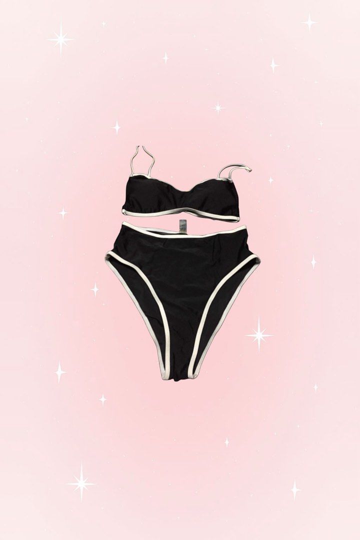 Black High Waisted Bikini with White Trim (Category: Bikinis & Swimsuits) located in Caloocan City. Submitted by zandrarubio (Listing ID 1459730404, Image 1). Description: - Cute black bikini set - High-waisted bottoms for a flattering fit - Matching bikini top with adjustable straps - White trim detail on both pieces - Ideal for beach or pool days - Perfect for your next vacation!.