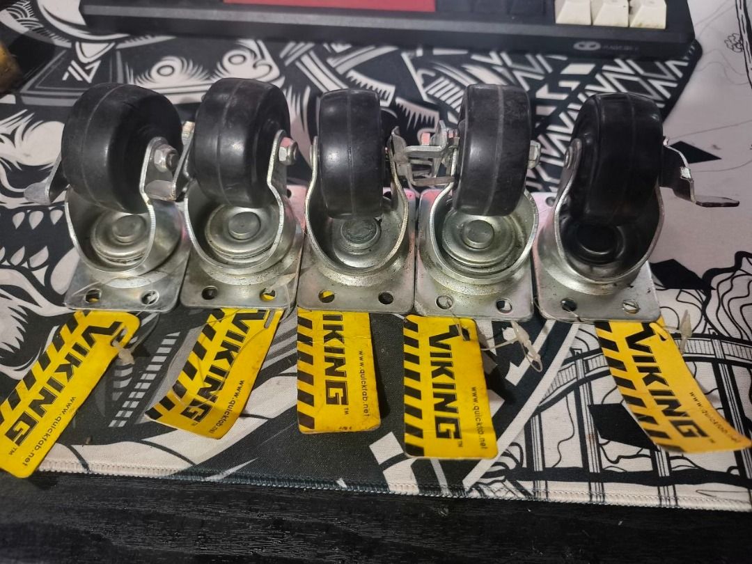 black rubber swivel caster wheels (TAKE ALL) (Category: Industrial Equipment) located in Pasig City. Submitted by randomstuffs23 (Listing ID 1459762464, Image 1). Description: for take all only viking brand pick up or lalamove.