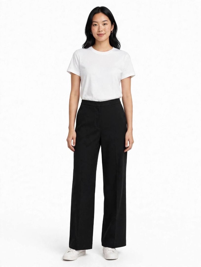 Black Wide Leg Trousers#9 (Category: Other Bottoms) located in Caloocan City. Submitted by outfitloop (Listing ID 1459795241, Image 1). Description: - Classic black wide leg trousers - High waisted - Noside pockets - Versatile for both work and casual occasions - Effortlessly pairs with various tops IMPORTANT: • 1st photo is an AI styling/model preview for reference on how the item may look when worn. • Please refer to the actual photos for the i