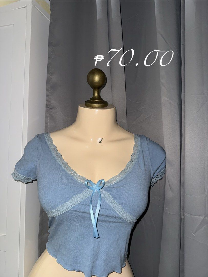 Blue Lace Trim Crop Top with Bow (Category: Others Tops) located in Caloocan City. Submitted by swiftbear.60ad90 (Listing ID 1459785075, Image 1). Description: Price already indicated each photo.