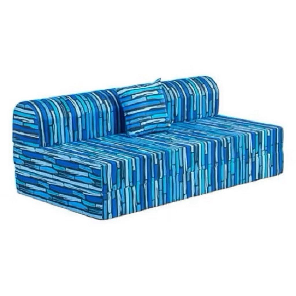Blue Striped Foldable Sofa Bed (Category: Sofas) located in Cavite. Submitted by chamieee_ (Listing ID 1459780743, Image 2). Description: - Blue striped sofa bed - Folds out flat for sleeping - Ideal for small spaces or guest rooms - Easy to move around - Single size.