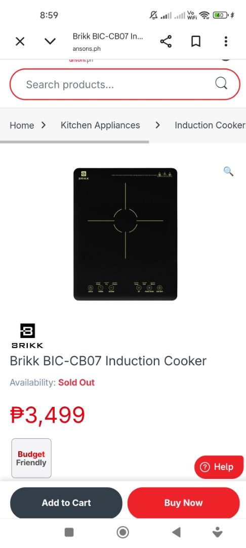 Brikk BIC-CB07 Induction Cooker (Category: Cookers) located in Manila. Submitted by yourbabebelle (Listing ID 1459860306, Image 1). Description: - Brikk Induction Cooker BIC-CB07 - Powerful 2000W - 100% Copper Coil for durability - Overheat Protection for safety - Precise Temperature Control up to 270°C - Convenient Timer function - Child Lock feature - Automatic Shut-off for peace of mind - Energy Saving design - Easy-to-use Touch Sensor Control