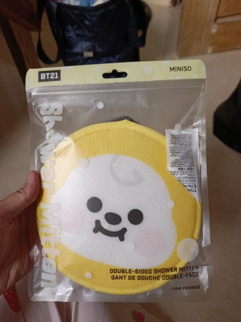 BT21 MINISO Chimmy Double-Sided Shower Mitten (Category: Bath) located in Cabanatuan. Submitted by lyxyx (Listing ID 1459723342, Image 1). Description: - Adorable yellow shower mitten featuring BT21's Chimmy - Double-sided for thorough cleansing - Made by MINISO - Ideal for your daily bath routine - A cute and functional bath accessory.