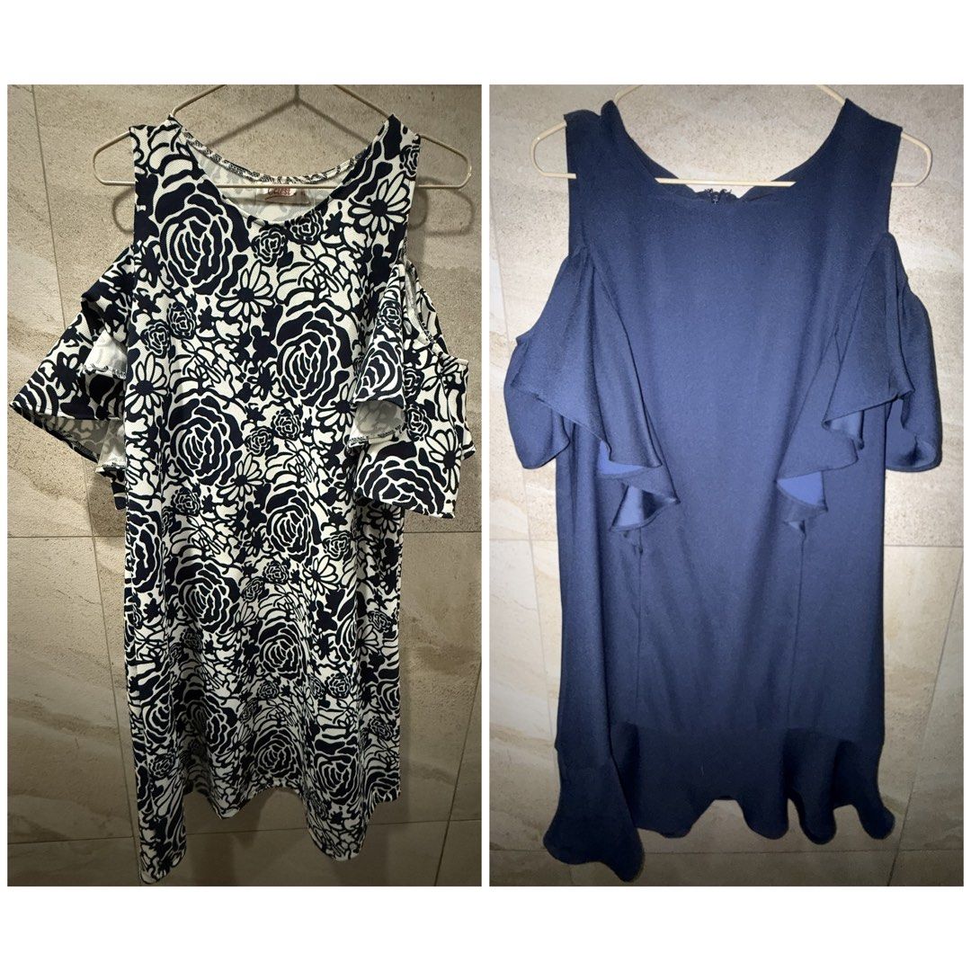 [BUNDLE] Mango & Celeste Cold Shoulder Ruffle Dresses (Size L-XL) • 70% OFF! (Category: Dresses) located in Quezon City. Submitted by michellescloset_ph (Listing ID 1459864211, Image 2). Description: Clearance sale from Michelle’s closet—get up to 70% off retail prices! Selling these two adorable cold-shoulder dresses as a bundle to clear up closet space. Perfect for casual dates, brunch, or dressier events. Easily styled with heels or flats! 💰 