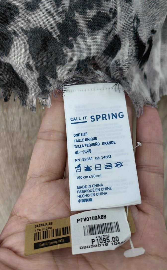 Call It Spring Grey Black Animal Print Scarf (Category: Scarves) located in Las Pinas. Submitted by offtonewhome (Listing ID 1459786491, Image 2). Description: - Brand: Call It Spring - Design: Grey and black animal print - Features: Fringed edges - Dimensions: 190 cm x 90 cm - Origin: Made in China - Style Tip: A versatile accessory to elevate your look. - Relatively cheap considering the price tag.
