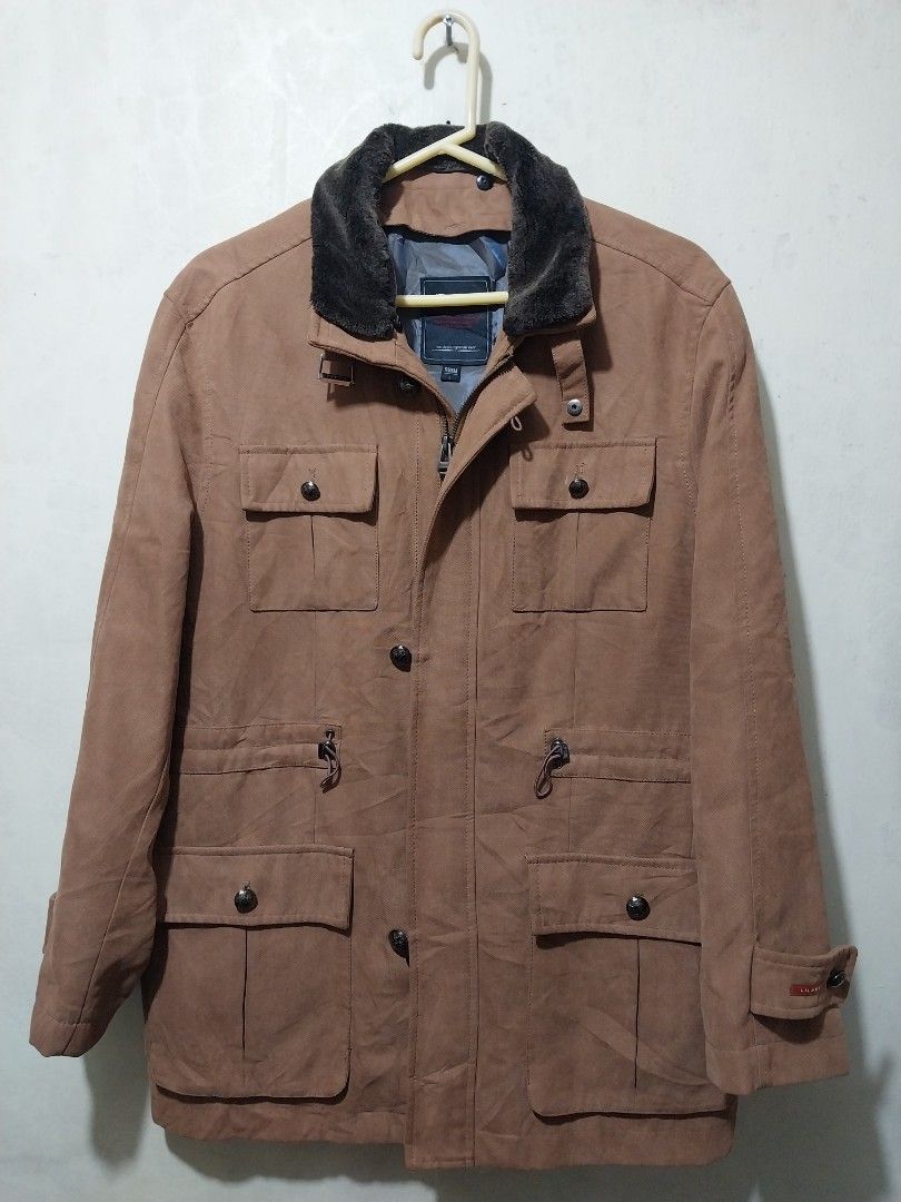 Camel Brown Utility Jacket with Fur Collar (Category: Coats, Jackets and Outerwear) located in Manila. Submitted by PrinceDani.Clothing (Listing ID 1459731275, Image 3). Description: camel brown parka utility jacket large fit 22.5in width 29in length excellent condition .