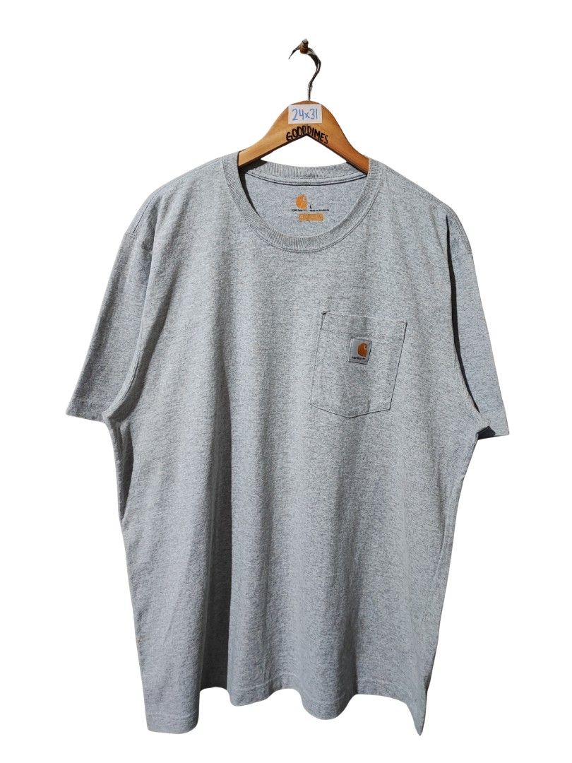 CARHARTT K87 HEATHER GRAY (Category: Tshirts & Polo Shirts ) located in Iloilo. Submitted by gooddimes (Listing ID 1459878535, Image 1). Description: Carhartt K87 Heather Gray Authentic Original Fit Heather Gray color Size on tag: Large Dimes: 24Wx31L Issue/s: None, need wash Color rate: 10/10 Like new condition ₱1,200 Reminders: - All items are thrifted, please manage your expectations - Color may vary due to lighting - Please wash before using 