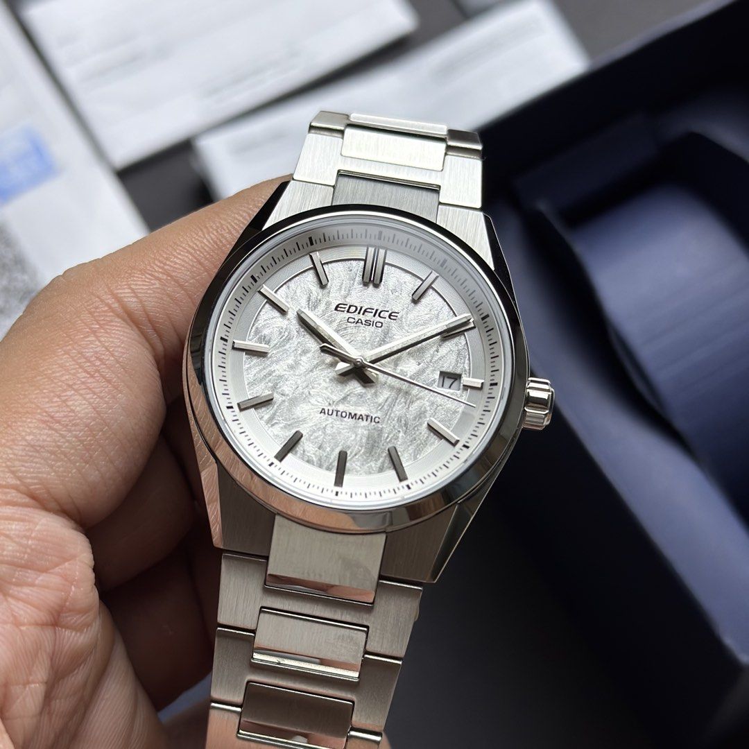 Casio Edifice Automatic White Textured Dial EFK-110D-7ADR (Category: Men's Watches) located in Manila. Submitted by geraaardtorres (Listing ID 1459883647, Image 2). Description: Pre-Owned Casio Edifice Automatic White Textured Dial - Men’s Watch EFK-110D-7ADR Condition: 9.5/10 - Like New (May 2026 acquired) Specifications: ‣ Made-in-Japan Automatic Movement with Manual Winding ‣ Approx. 42-Hour Power Reserve ‣ 21 Jewels ‣ 21,600 vph / 3Hz ‣ Hacki