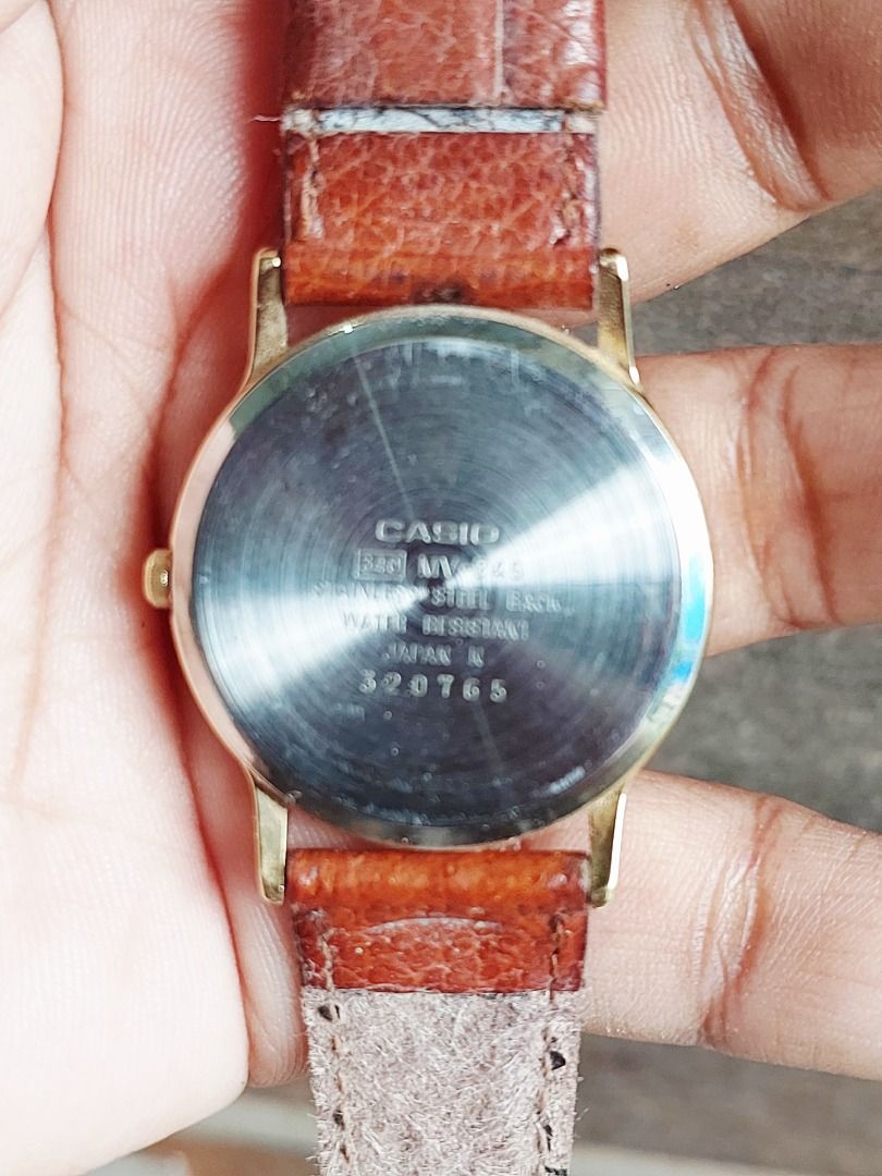 Casio Quartz Watch with Brown Leather Strap (Category: Women's Watches) located in Batangas. Submitted by vintageanddainty (Listing ID 1459695308, Image 3). Description: - Classic Casio analog watch - White face with gold-tone bezel - Hour, minute, and second hands - Brown leather strap - Reliable quartz movement - Ideal for everyday wear.