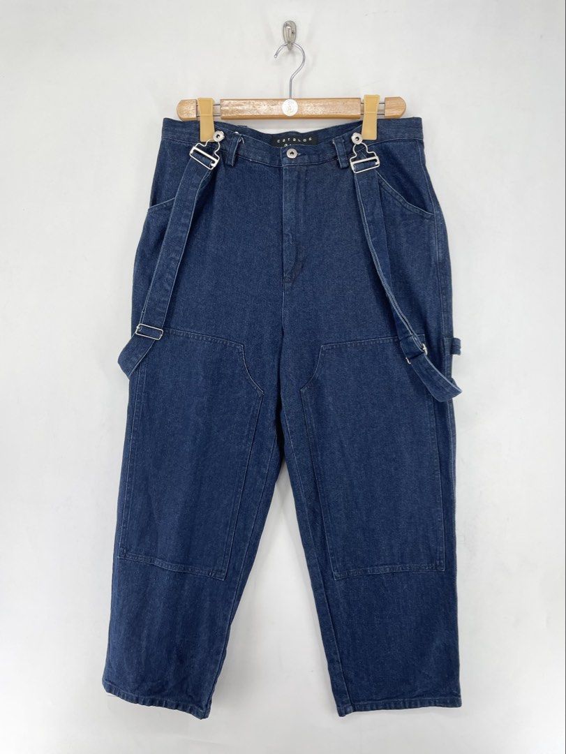 Catalog Double Knee Denim Jumper (removable straps) (Category: Jeans) located in Mandaluyong City. Submitted by armrhts (Listing ID 1459847579, Image 1). Description: Size: Medium Dimensions(inches) •Waist/Width: 34" •Hip: 22" •Front Rise: 12" •Thigh: 12" •Inseam: 25" •Outseam/Length : 38" •Leg Opening: 8.5" .