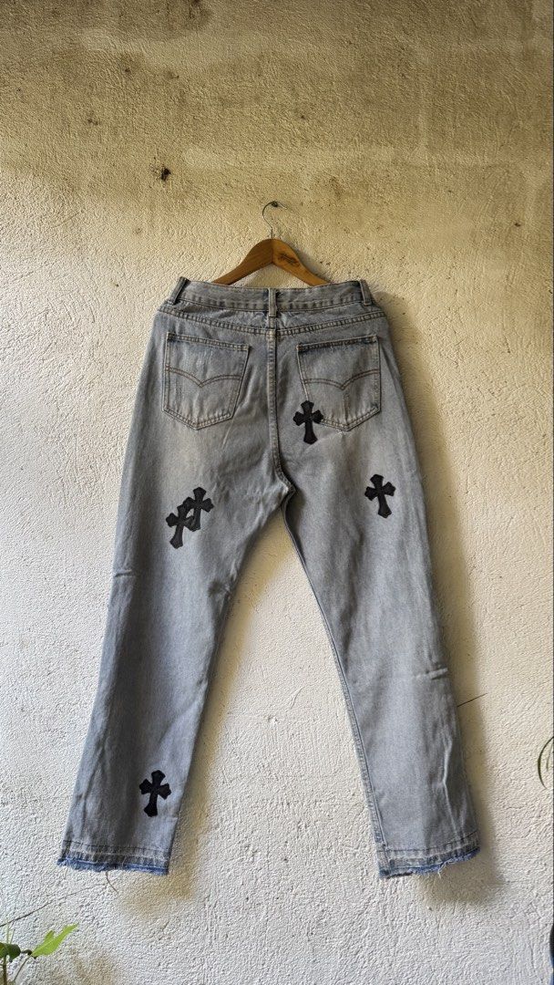 Chrome Hearts Denim (Category: Jeans) located in Lipa City. Submitted by scrap.threads (Listing ID 1459732037, Image 3). Description: Item: Chrome Hearts Denim (OFF) Price: 350 Dimes: Width - 29 Length - 41 Hem - 7.5 Issue: distressing Lipa City Ship via J&T (Shouldered by buyer) Payment via Gcash ***Notice*** Color may vary due to lighting. Payment first. Item/s are thrifted or used condition unless stated otherwise. Please manage your expectati