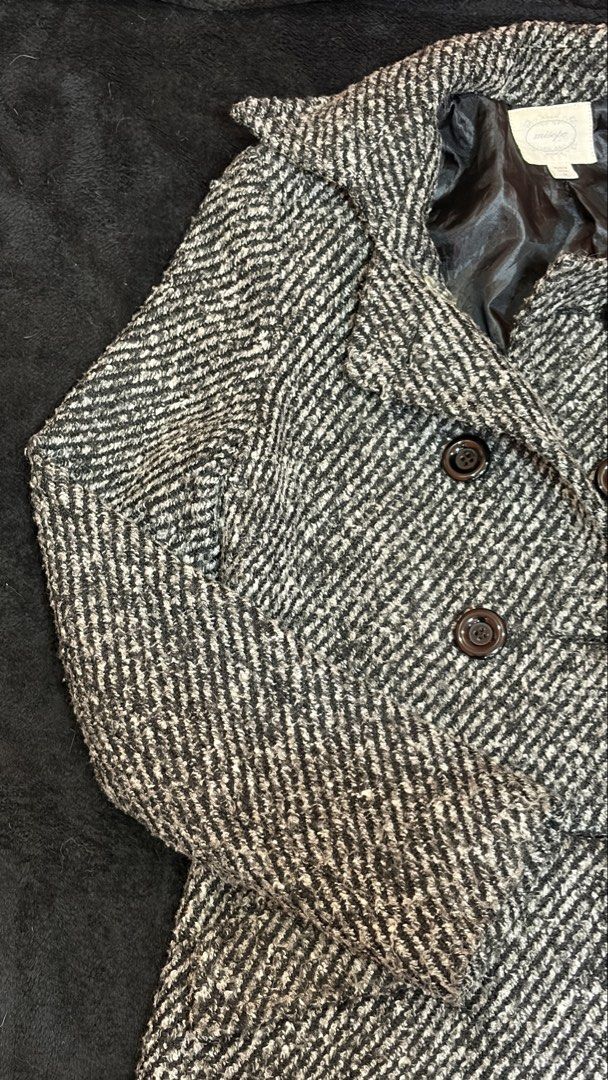 Classic Black and White Herringbone Tweed Double-Breasted Coat (Category: Coats, Jackets and Outerwear) located in Pasig City. Submitted by kimberlytorralba (Listing ID 1459855434, Image 2). Description: - Thick black lining - Timeless herringbone pattern - No issues - Can send more pics if ever - Fits S-M - MOP: GCash/Maya/GoTyme - MOD: Lalamove/Angkas/Moveit (c/o buyer).