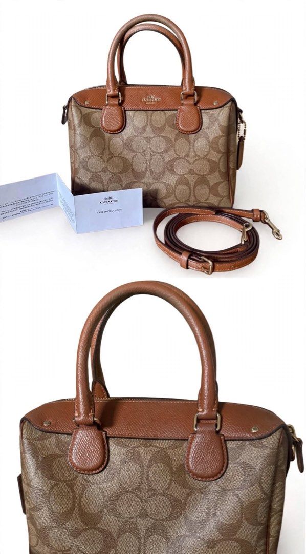 Coach Signature Monogram Satchel Bag with Strap (Category: Luxury Bags & Wallets) located in Baguio. Submitted by jnnyjnny (Listing ID 1459717461, Image 1). Description: - Authentic Coach monogram satchel bag - Color: Brown and Tan - Detachable crossbody strap included - Classic and versatile design - Ideal for daily use or special events - Comes with care instructions card With fading on handles but not very noticeable With rubs on rubber edges 