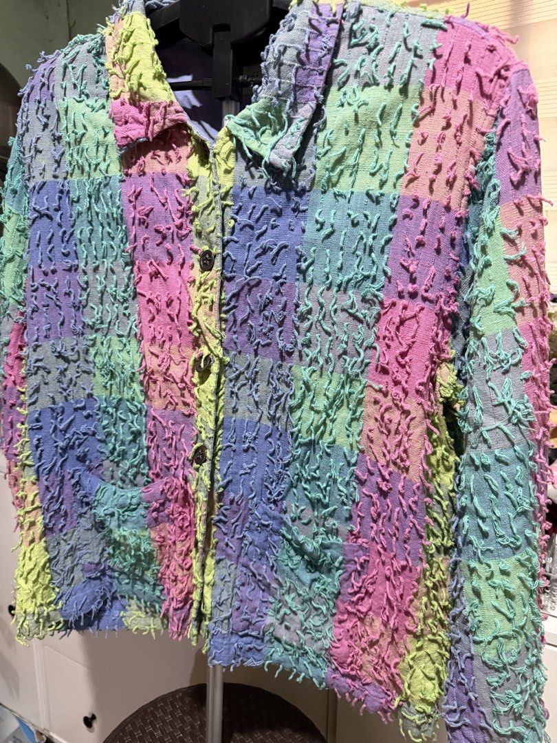 Colorful Textured Button-Up Jacket (Category: Coats, Jackets and Outerwear) located in Manila. Submitted by maddie29 (Listing ID 1459702051, Image 2). Description: - Unique textured jacket - Vibrant patchwork of colors - Collared neckline - Button-up front - Front pockets - Perfect statement piece to add a pop of color.