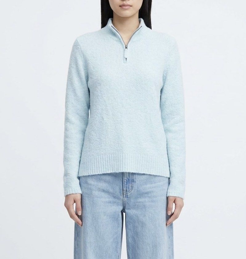 Columbia Light Blue Ribbed Collar Quarter Zip Knitted Sweater Pullover (Category: Longsleeves) located in Caloocan City. Submitted by declutteringph. (Listing ID 1459830527, Image 1). Description: Size S on the tag! Measurements: Dimensions: (inches) Shoulder Width: 20” Bust Width: 21” Body Length: 30” Sleeves Length: 30”.