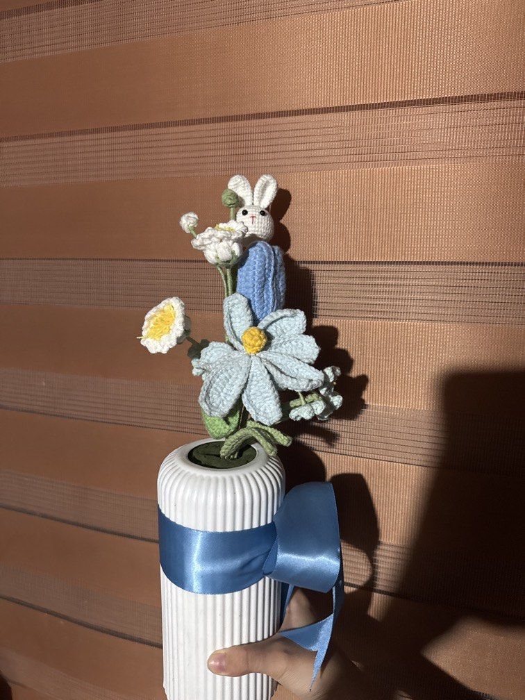 Crochet Blue Flower Bouquet (Category: Artificial Plants & Flowers) located in Quezon City. Submitted by silverls7 (Listing ID 1459833284, Image 1). Description: Blue Crochet Flower in a Vase ❤️.