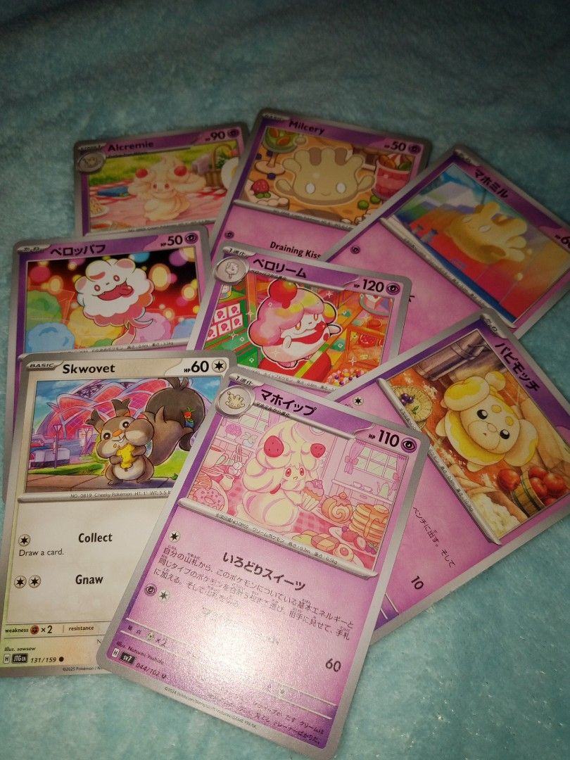 Cute pokemon cards - sweets set (Category: Raw Singles) located in Quezon City. Submitted by ssiww (Listing ID 1459878071, Image 3). Description: SOLD AS SET t. alcremie, fidough, swirlix, sluruff, milcery, skwovet +sf mop: gcash, maya, maribank, or gotyme mod: j&t.