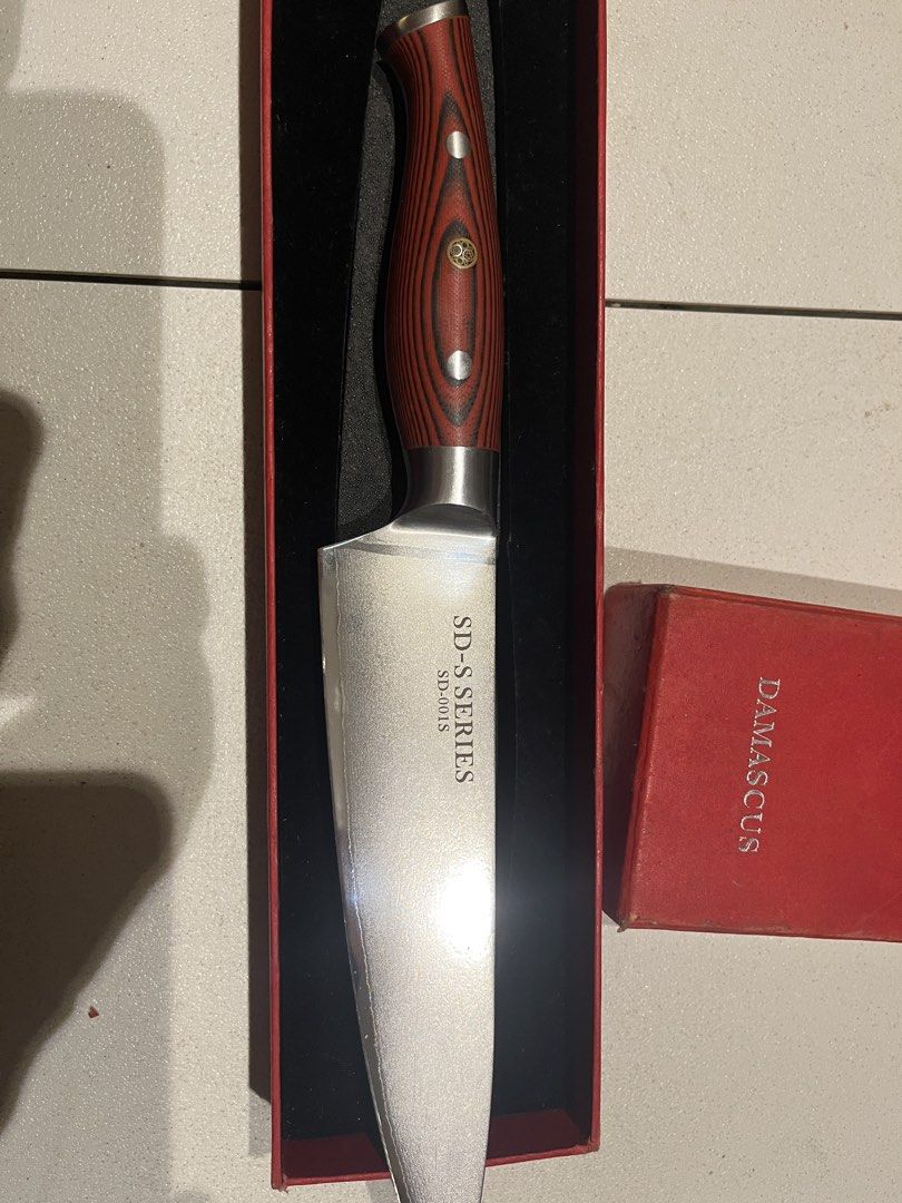 Damascus knife 8in (Category: Knives & Chopping Boards) located in Manila. Submitted by mishimoto (Listing ID 1459826252, Image 2). Description: Sedge Damascus knife 8in Original Actual price $150 Selling only at 2,200 Slightly nego QC area Serious buyers only .